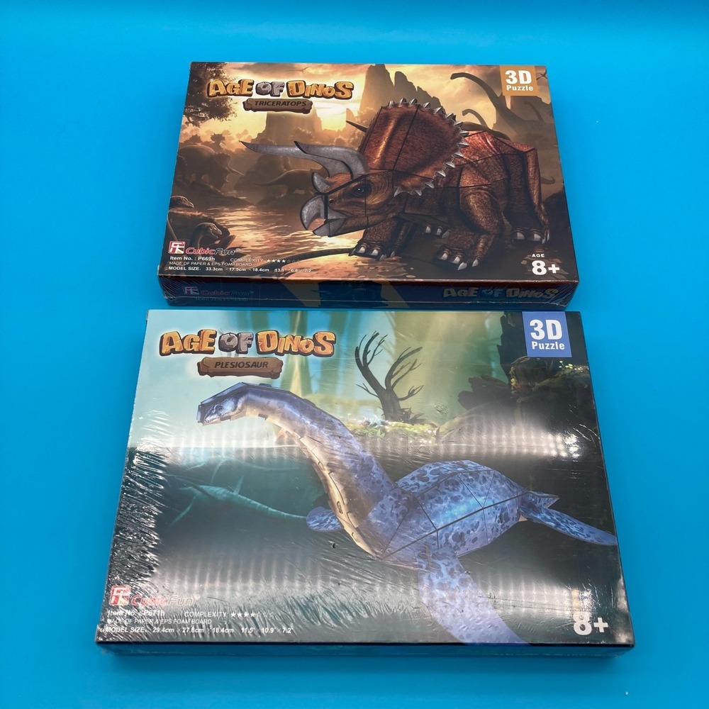Set of 2 Age of Dinos 3D Puzzles Triceratops & Plesiosaur CubicFun New Sealed